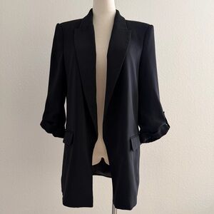 NWOT Zara Blazer with Rolled Up sleeves Black Open Front Womens